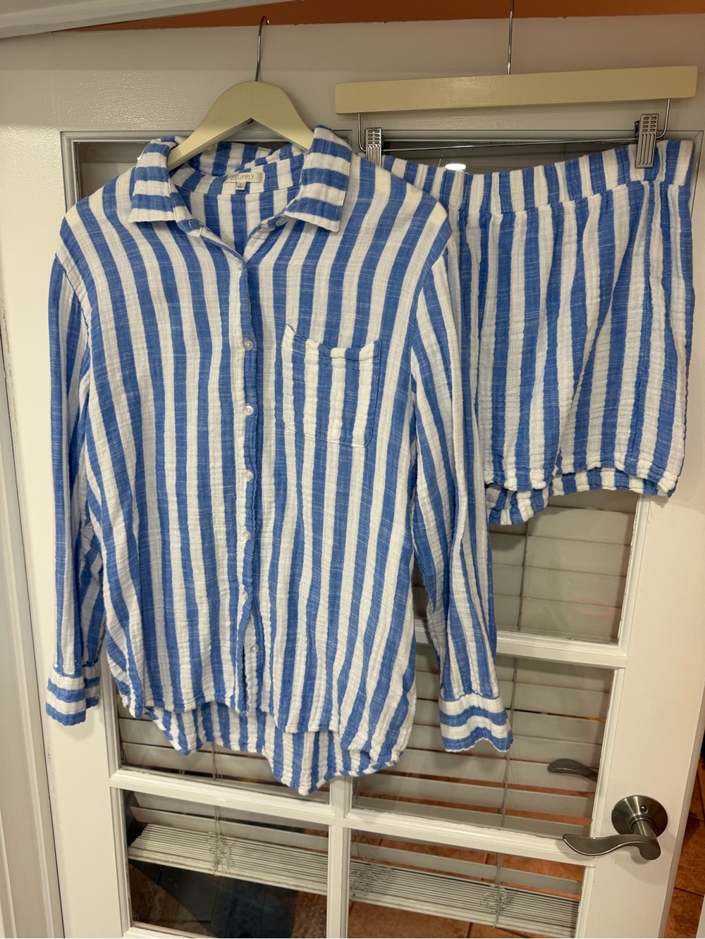 ZSupply Blue and White Striped Button-Up Shirt & Shorts Set